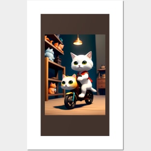 Cat on a Bicycle - Modern Digital Art Posters and Art